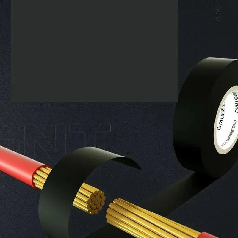Black electrical tape with red and gold cable on a dark background